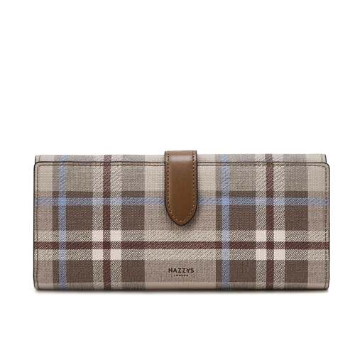 韩际新世界网上免税店-HAZZYS-钱包-HIWA4E331I3 Beige Check Leather Long Wallet 长款钱包