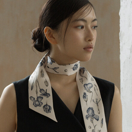 Iris Long Twilly Silk Scarf - Dark Blue