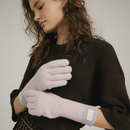 Cashmere Blend Ribbed Knit Gloves - Lilac/Purple / 手套