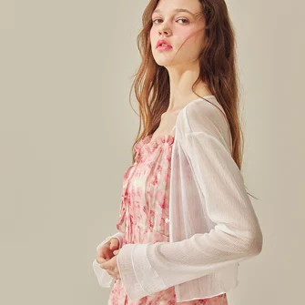 Chiffon Ruffle Crop Open Cardigan White