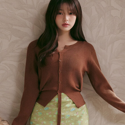 CUT OUT RIBBED CARDIGAN BROWN FREE