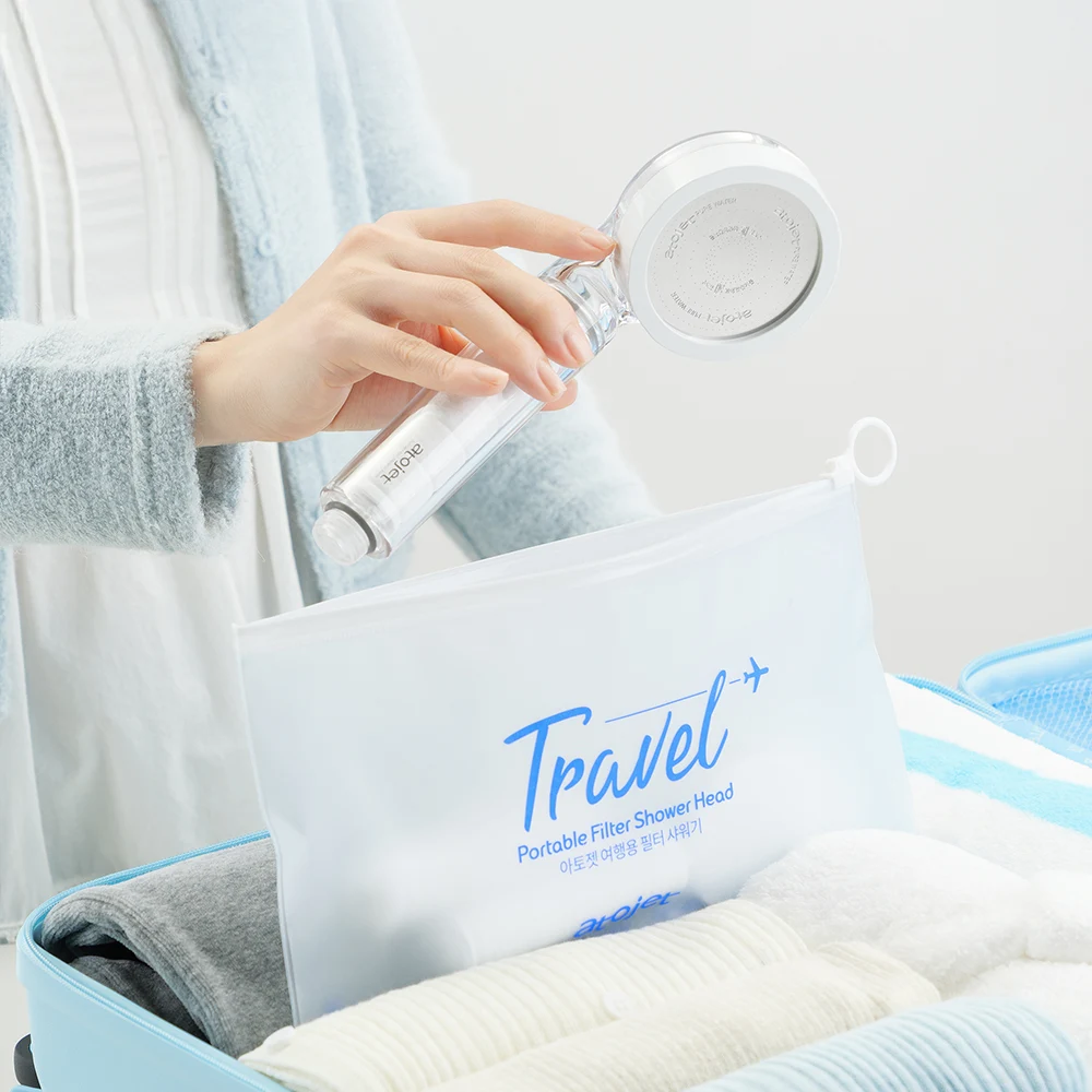 신세계인터넷면세점-아토젯-travelgoods-여행용 석회 헤드볼 샤워기 세트[본품(필터내장)+헤드&바디필터2+파우치]