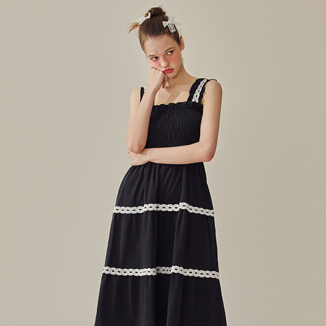 레이스 포인트 티어드 롱원피스 ONE SIZE