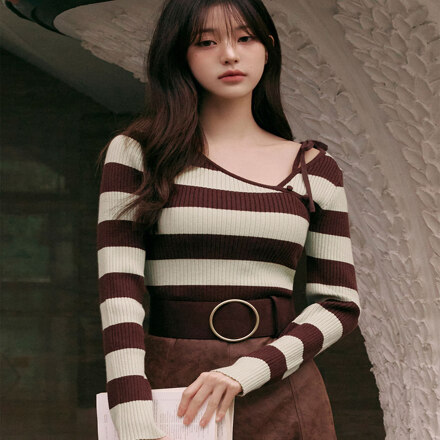 CUT OUT RIBBON BOARDER KNIT BROWN FREE