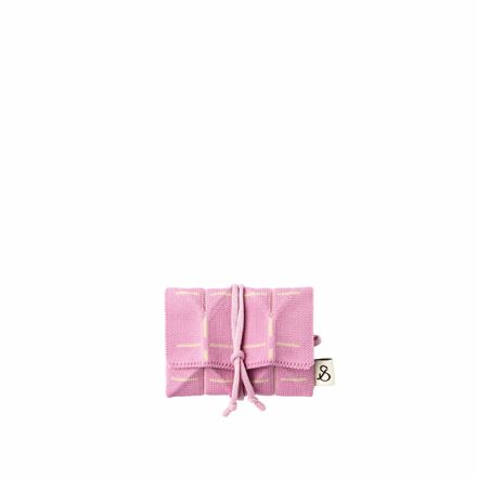 Lucky Pleats Knit Card Wallet Grid Cotton Pink