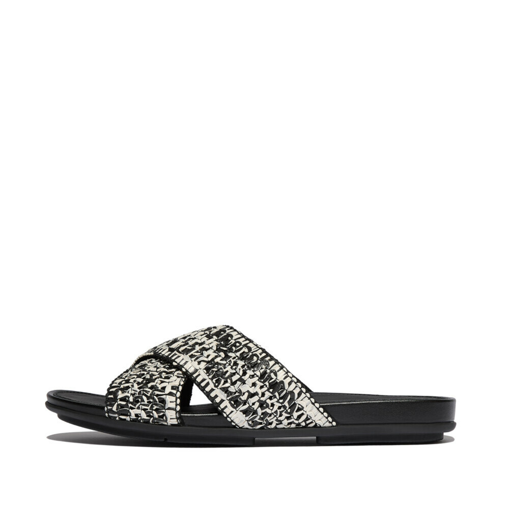 Women GRACIE WOVEN CROSS SLIDES Black/Ivory Mix