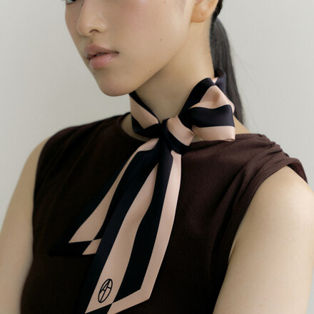 Frame Long Twilly Silk Scarf - Black/Beige 丝巾