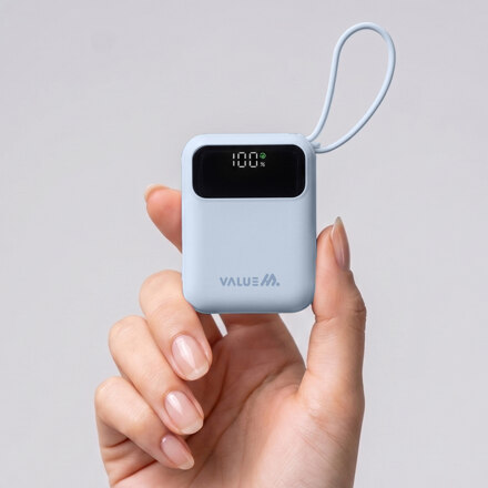 PD 22.5W 초미니 트윈 CP케이블 일체형 보조배터리 10000mAh_스카이블루