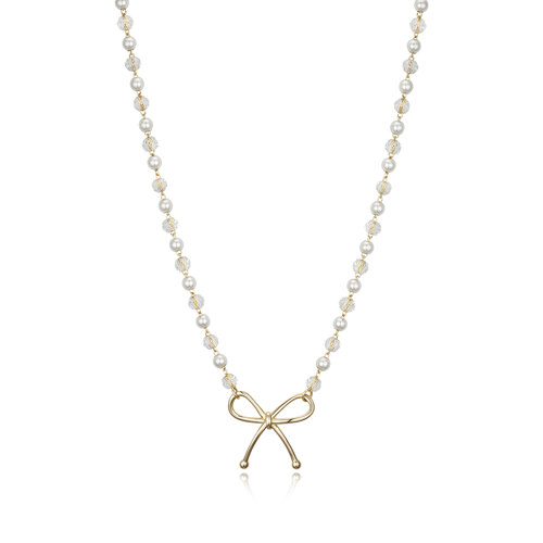 RIBBON PEARL NECKLACE (GD)