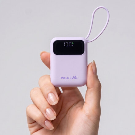 PD 22.5W 초미니 트윈 CP케이블 일체형 보조배터리 10000mAh_라벤더