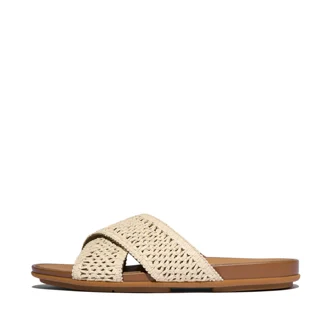 Women GRACIE WOVEN CROSS SLIDES Deep Tan/Ivory