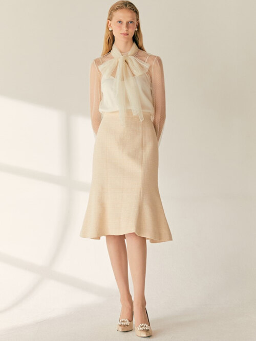 [BAU by Bride And You ] LAMIS Semi mermaid tweed midi skirt (Soft butter)_1