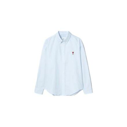 (UNISEX) CLASSIC BUTTON DOWN SHIRT WITH EMBROIDERED ADC BFUSH063.CO0087 (BLEU CIEL/BLANC NATUREL)