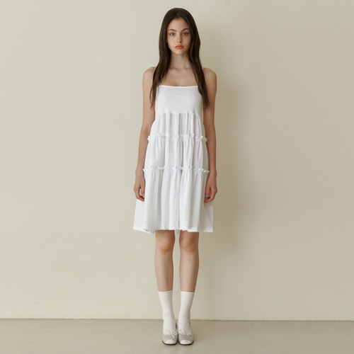 cancan shirring mini dress - white