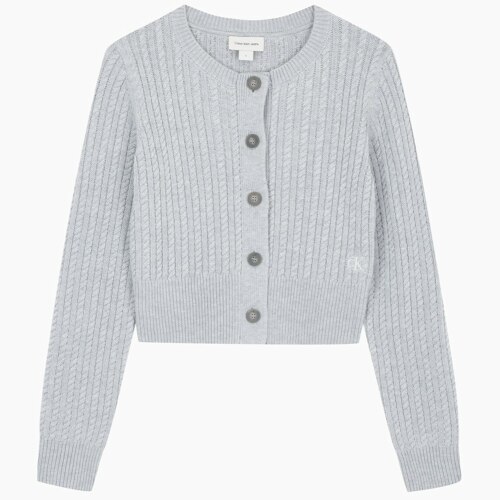 Women's Cropped Cable Knit Cardigan_LIGHT GREY HEATHER