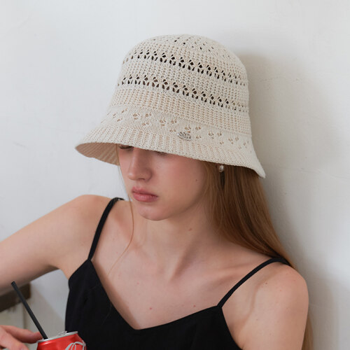flower punching bucket hat_oatmeal