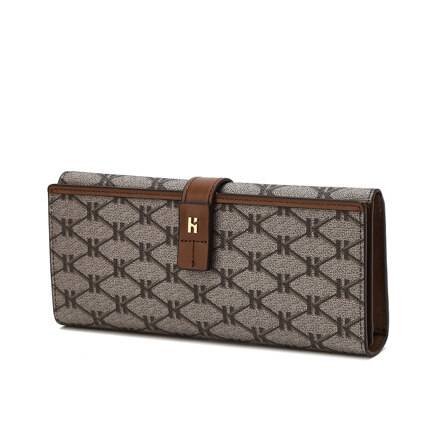 HIWA6F883W2 BROWN SIGNATURE PATTERN LEATHER LONG WALLET 长款钱包