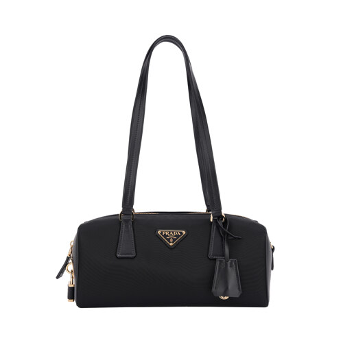 RE-NYLON AND LEATHER MEDIUM TOP-HANDLE BAG WITH PADLOCK