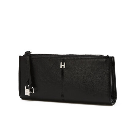 HIWA6F175BK BLACK LOGO COW LEATHER LONG WALLET 长款钱包