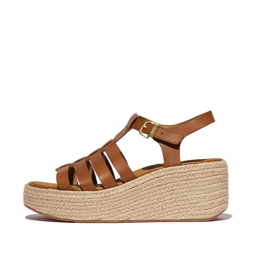 Women PLATFFORMS ESPADR. LEATHER FISHERMAN WEDGE SANDALS Deep Tan