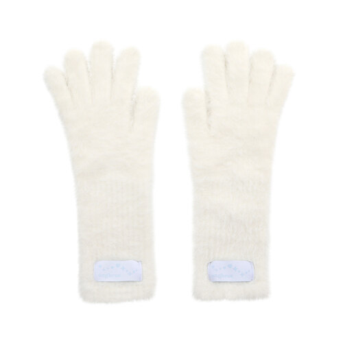 soft fuzzy finger hole gloves_white