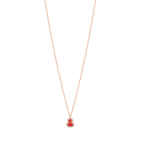 Petite Wulu necklace in 18K rose gold with diamonds and red agate 项链