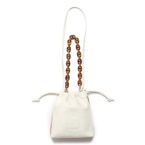 mix dust leather bag _ white / red