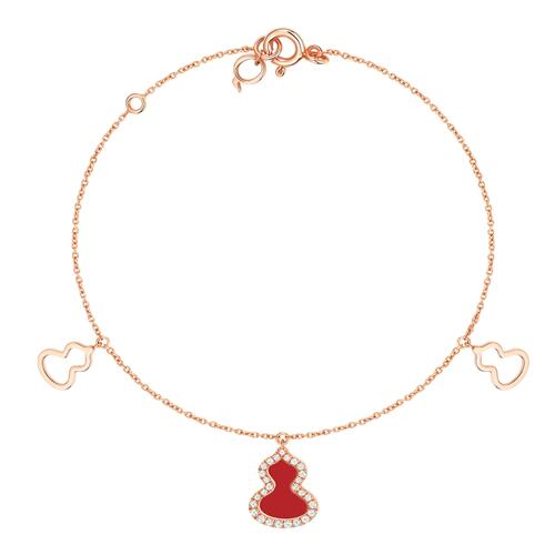 Petite Wulu bracelet in 18K rose gold with diamonds and red agate 手链