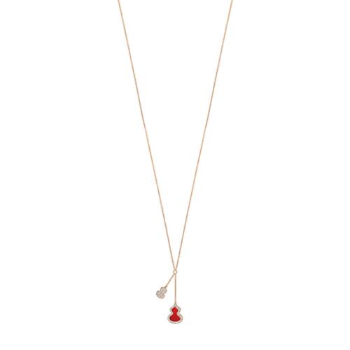 Petite Wulu necklace in 18K rose gold with diamonds & red agate 项链