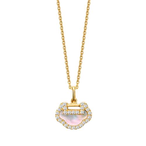 Petite Yu Yi necklace in 18K yellow gold with diamonds and mother of pearl