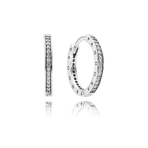 PANDORA silver hoop earrings with cubic zirconia